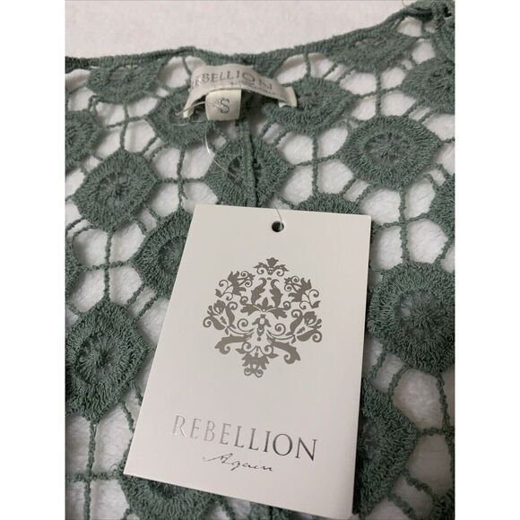 Rebellion Again Crochet Cardigan Open Fringe Tassels Green Small - Picture 9 of 9
